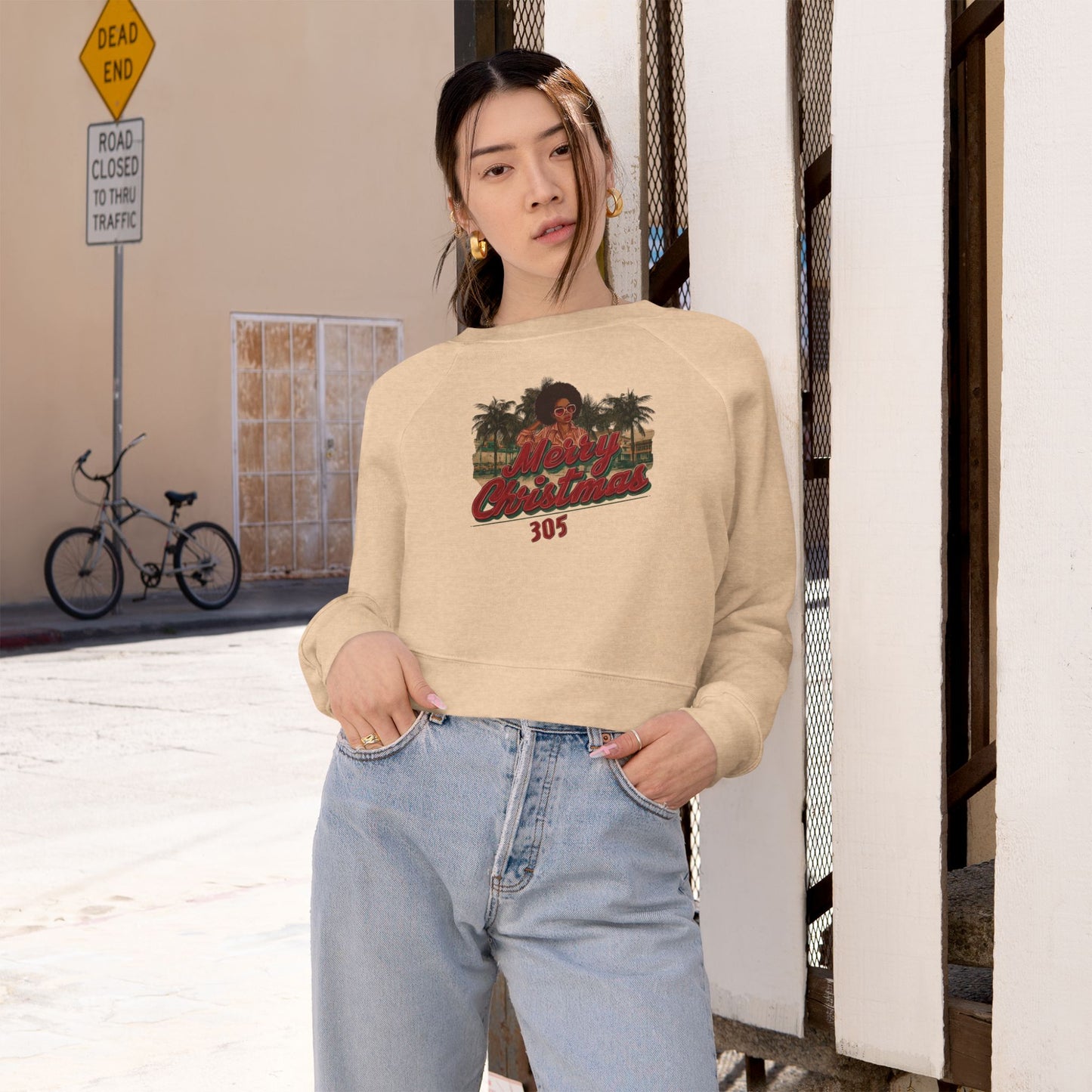 Merry Christmas, 305: Vintage Graphic Women's Cropped Fleece Pullover