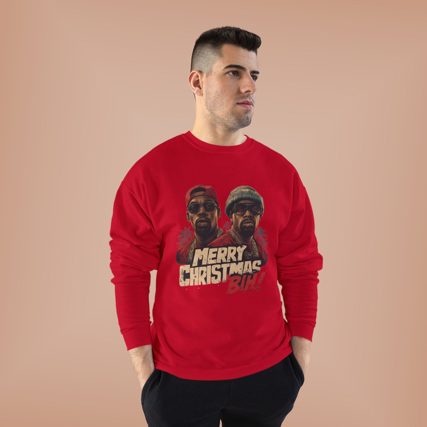 Christmas Crewneck Sweatshirt — "Merry Christmas B!H!" Retro Holiday Pullover