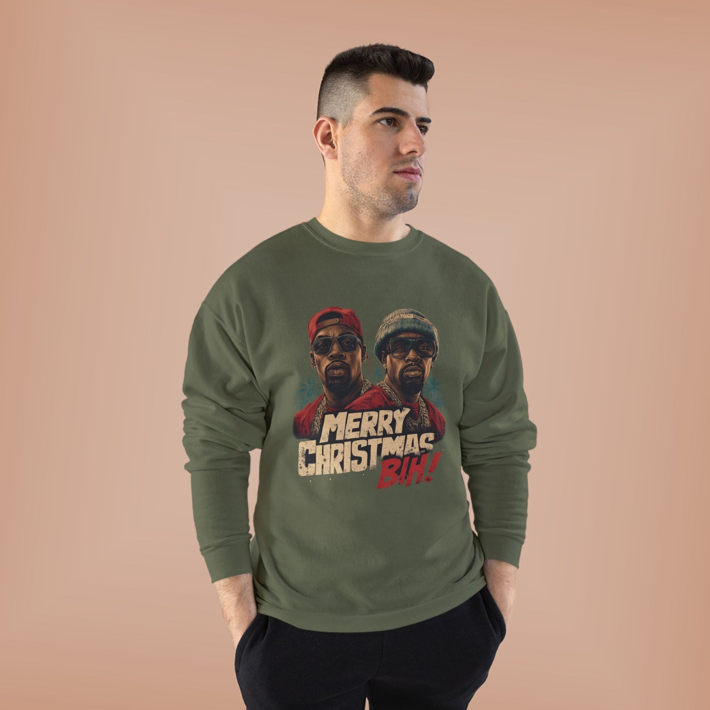 Christmas Crewneck Sweatshirt — "Merry Christmas B!H!" Retro Holiday Pullover