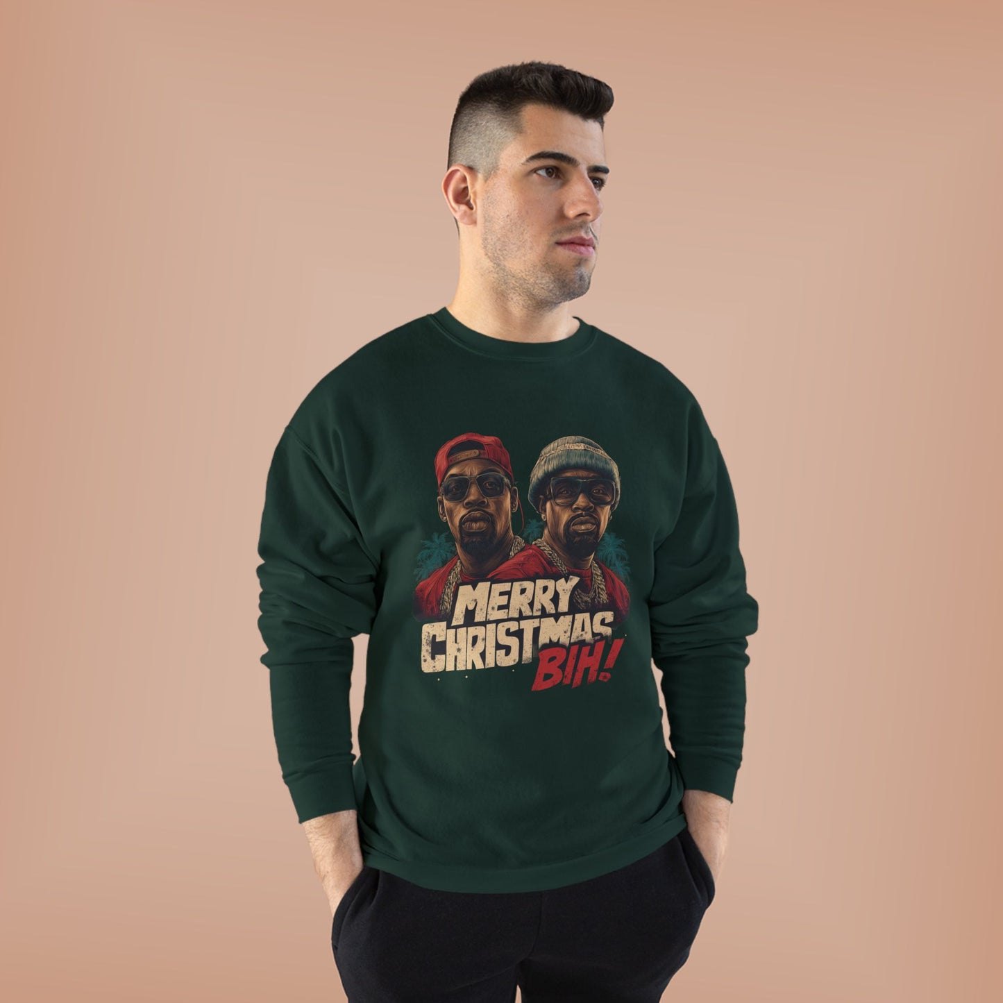 Christmas Crewneck Sweatshirt — "Merry Christmas B!H!" Retro Holiday Pullover