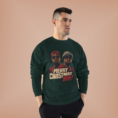 Christmas Crewneck Sweatshirt — "Merry Christmas B!H!" Retro Holiday Pullover