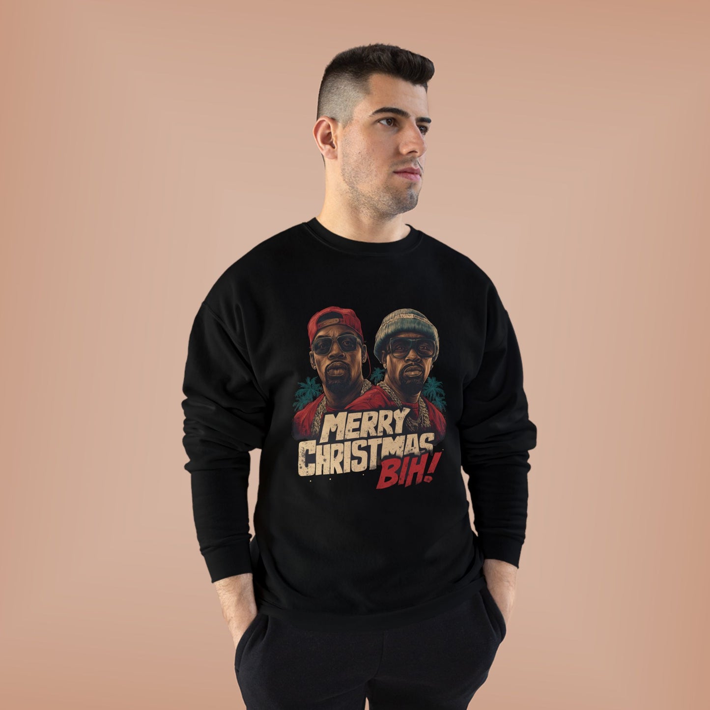 Christmas Crewneck Sweatshirt — "Merry Christmas B!H!" Retro Holiday Pullover