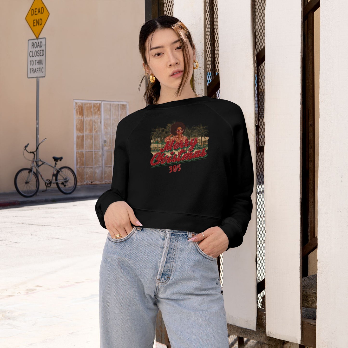 Merry Christmas, 305: Vintage Graphic Women's Cropped Fleece Pullover